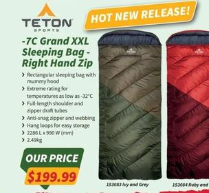 Teton - 7c Grand Xxl Sleeping Bag Right Hand Zip offers at $199.99 in Tentworld