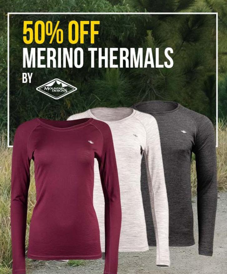 Mountain Designs - Merino Thermals offers in Mountain Designs