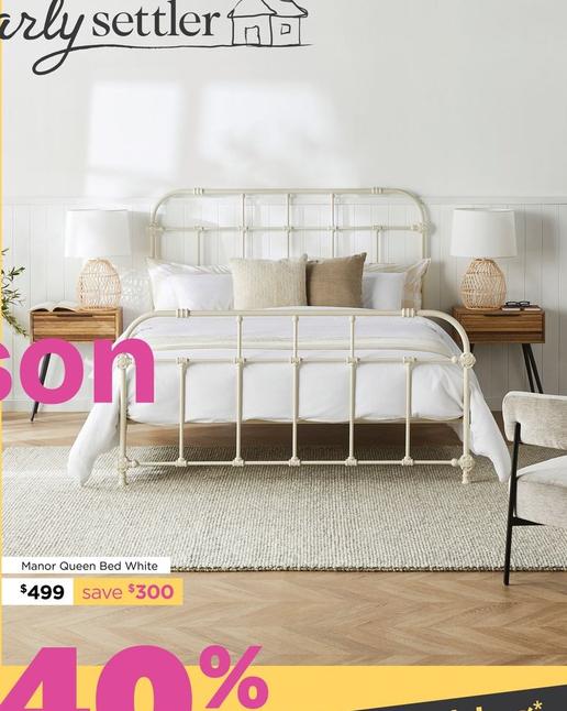 Manor Queen Bed White offers at $499 in Early Settler