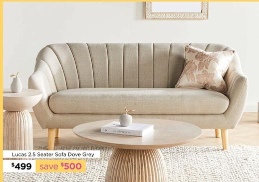 Lucas 2.5 Seater Sofa Dove Grey offers at $499 in Early Settler