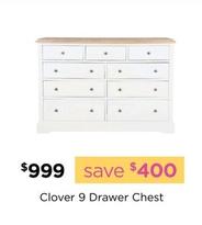 Clover 9 Drawer Chest offers at $999 in Early Settler