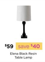 Elena Black Resin Table Lamp offers at $59 in Early Settler