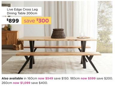 Live Edge Cross Leg Dining Table 200cm offers at $899 in Early Settler
