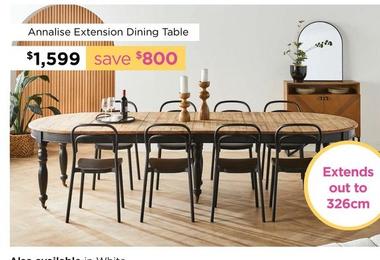 Annalise Extension Dining Table offers at $1599 in Early Settler