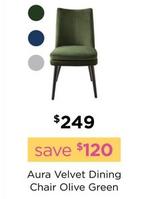 Aura Velvet Dining Chair Olive Green offers at $249 in Early Settler