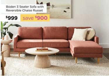 Boden 3 Seater Sofa With Reversible Chaise Russet offers at $999 in Early Settler