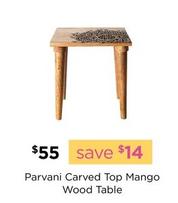 Parvani Carved Top Mango Wood Table offers at $55 in Early Settler