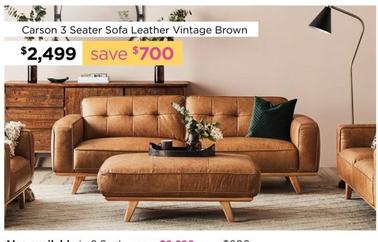 Carson 3 Seater Sofa Leather Vintage Brown offers at $2499 in Early Settler