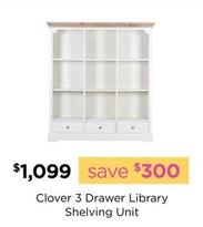 Clover - 3 Drawer Library Shelving Unit offers at $1099 in Early Settler