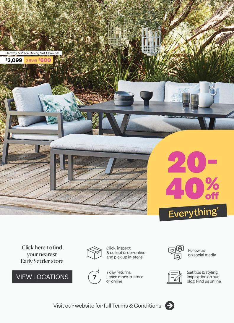 Hemmy 5 Piece Dining Set Charcoal offers at $2099 in Early Settler