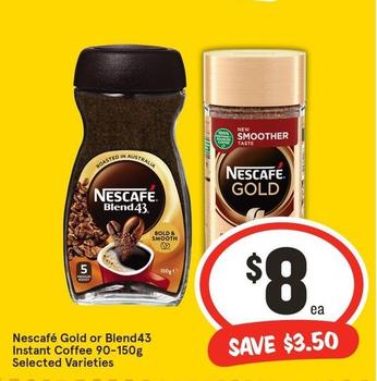 Nescafe - Gold Or Blend43 Instant Coffee 90‑150g Selected Varieties offers at $8 in IGA