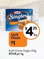Kraft - Cheese Singles 216g offers at $4.25 in Foodworks