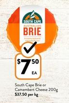 South Cape - Brie Or Camembert Cheese 200g offers at $7.5 in Foodworks