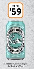 Coopers - Australian Lager 24 Pack X 375ml offers at $59 in Foodworks
