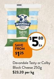 Devondale - Tasty Or Colby Block Cheese 250g offers at $5.8 in Foodworks