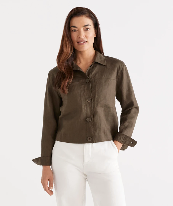 LINEN PATCH POCKET SHACKET offers at $99.95 in Sussan