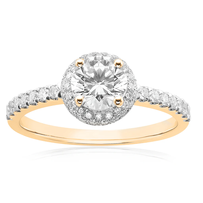 Halo 18ct Yellow Gold Round 1 CTW Halo Diamond Ring offers in Mazzuchelli's
