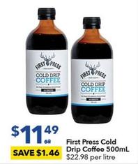 First Press - Cold Drip Coffee 500ml offers at $11.49 in Ritchies