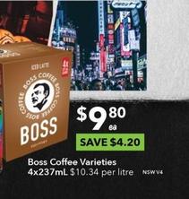 Suntory - Boss Coffee Varieties 4x237ml offers at $9.8 in Ritchies