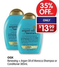 Ogx - Renewing + Argan Oil Of Morocco Shampoo Or Conditioner 385ml offers at $13.99 in Alliance Pharmacy