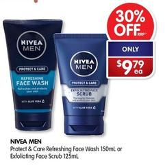 Nivea - Men Protect & Care Refreshing Face Wash 150ml Or Exfoliating Face Scrub 125ml offers at $9.79 in Alliance Pharmacy