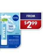 Nivea - Hydro Care Lip Balm Spf15 4.8g offers at $2.99 in Alliance Pharmacy