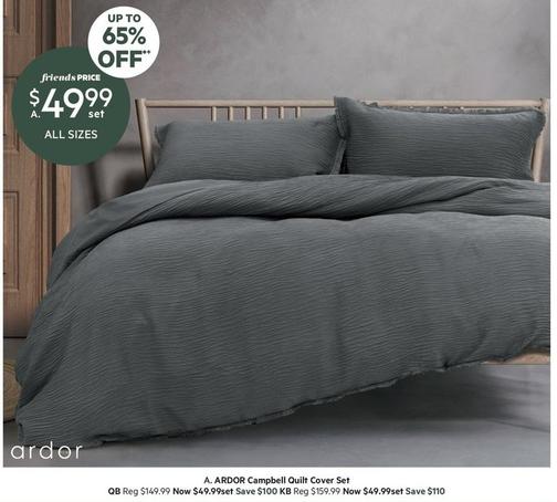 Ardor - Campbell Quilt Cover Set Qb offers at $49.99 in Harris Scarfe
