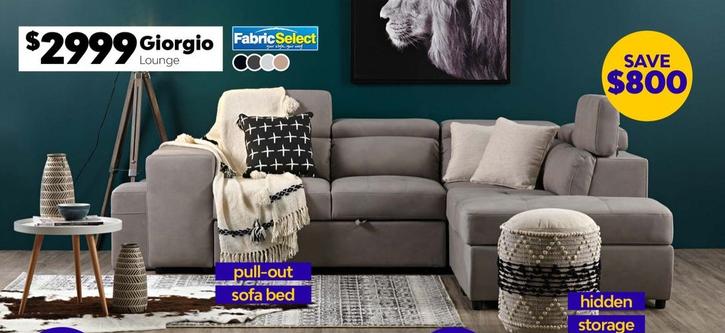 Fabric Select - Giorgio Lounge offers at $2999 in ComfortStyle Furniture & Bedding