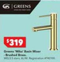 Greens - Mika Basin Mixer Brushed Brass offers at $319 in Harvey Norman
