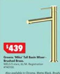 Green - Mika' Tall Basin Mixer Brushed Brass offers at $439 in Harvey Norman