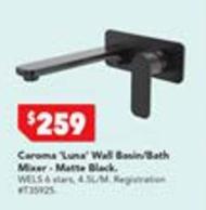Caroma - Luna Wall Basin/bath Mixer Black offers at $259 in Harvey Norman