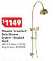 Phoenix - Cromford Twin Shower System-brushed Gold offers at $1149 in Harvey Norman