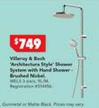 Villeroy & Bock - Architecture Style Shower System With Hand Shower- Brushed Nickel offers at $749 in Harvey Norman