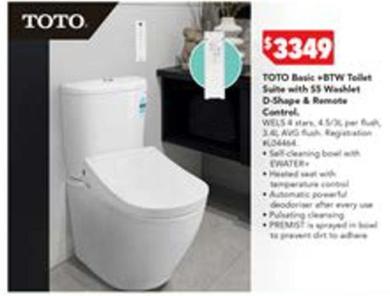 Toto - Basic Btw Toilet Suite With 55 Washlet D-shape & Remote Control offers at $3349 in Harvey Norman