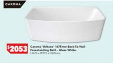 Caroma - Urbane 1675mm Back-to-wall Freestanding Bath Gloss White. offers at $2053 in Harvey Norman