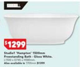 Studio1 Hampton 1500mm Freestanding Bath Gloss White offers at $1299 in Harvey Norman
