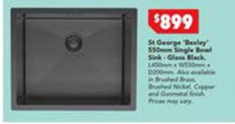 St George - Bexley 550mm Single Bowl Sink Gloss Black offers at $899 in Harvey Norman