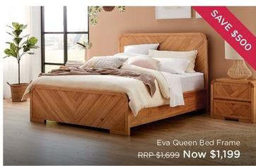 Eva Queen Bed Frame offers at $1199 in Snooze