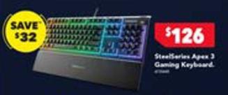 Steelseries - Apex 3 Gaming Keyboard offers at $126 in Harvey Norman