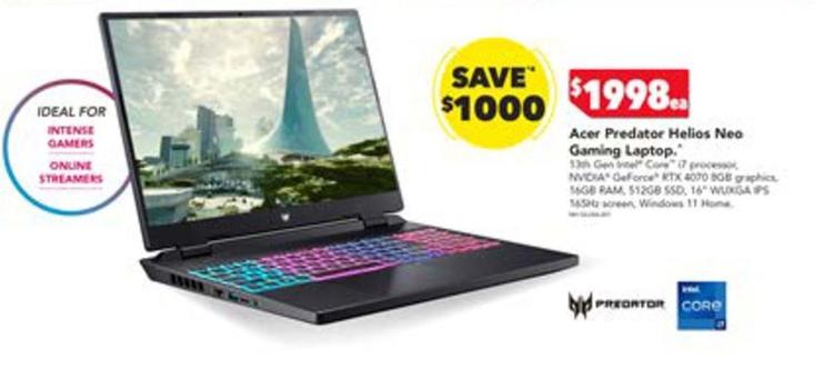 Acer - Predator Helios Neo Gaming Laptop offers at $1998 in Harvey Norman