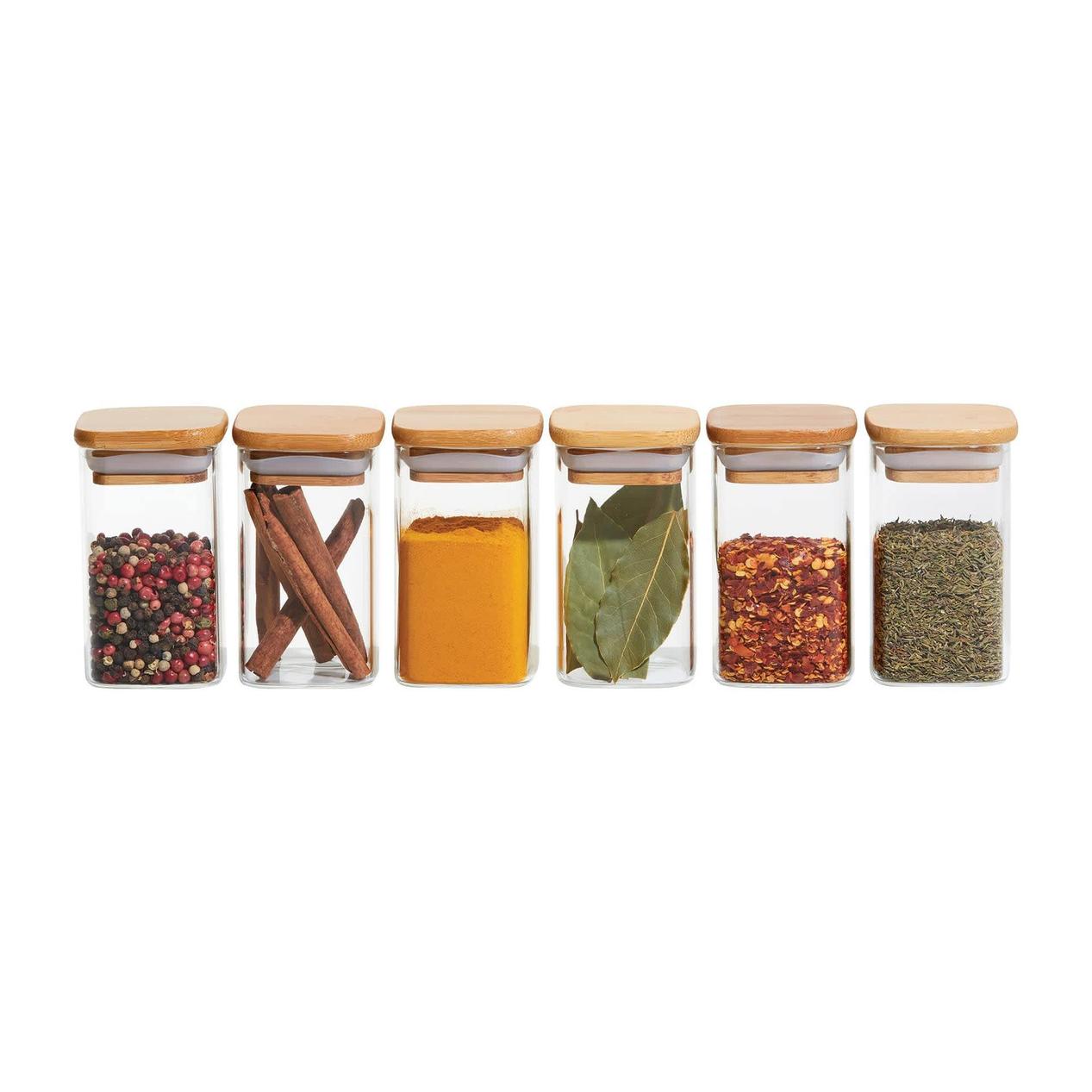 Kitchen Pro Eco Square Glass Spice Canister with Bamboo Lid 140ml Set of 6 offers at $29.95 in Kitchen Warehouse