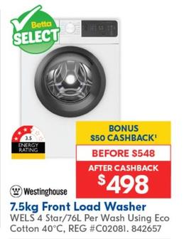 Westinghouse - - 7.5kg Front Load Washer offers at $498 in Betta