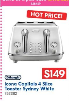 Delonghi - Icona Capitals 4 Slice Toaster Sydney White offers at $149 in Betta