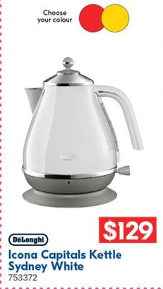 Delonghi - Icona Capitals Kettle Sydney White offers at $129 in Betta