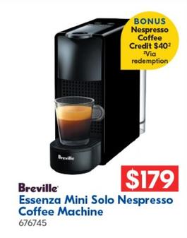 Breville - Essenza Mini Solo Nespresso Coffee Machine offers at $179 in Betta