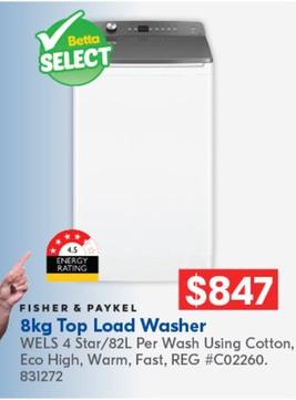 Fisher & Paykel - 8kg Top Load Washer offers at $847 in Betta