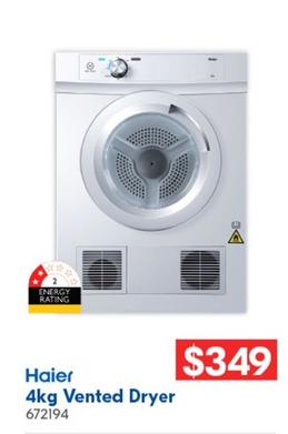 Haier - 4kg Vented Dryer offers at $349 in Betta