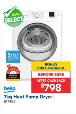 Beko - 7kg Heat Pump Dryer offers at $798 in Betta