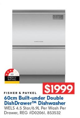 Fisher & Paykel - 60cm Built-under Double Dishdrawer Dishwasher offers at $1999 in Betta