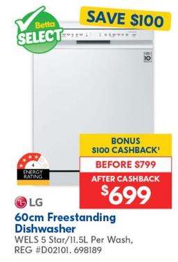 Lg - 60cm Freestanding Dishwasher offers at $699 in Betta
